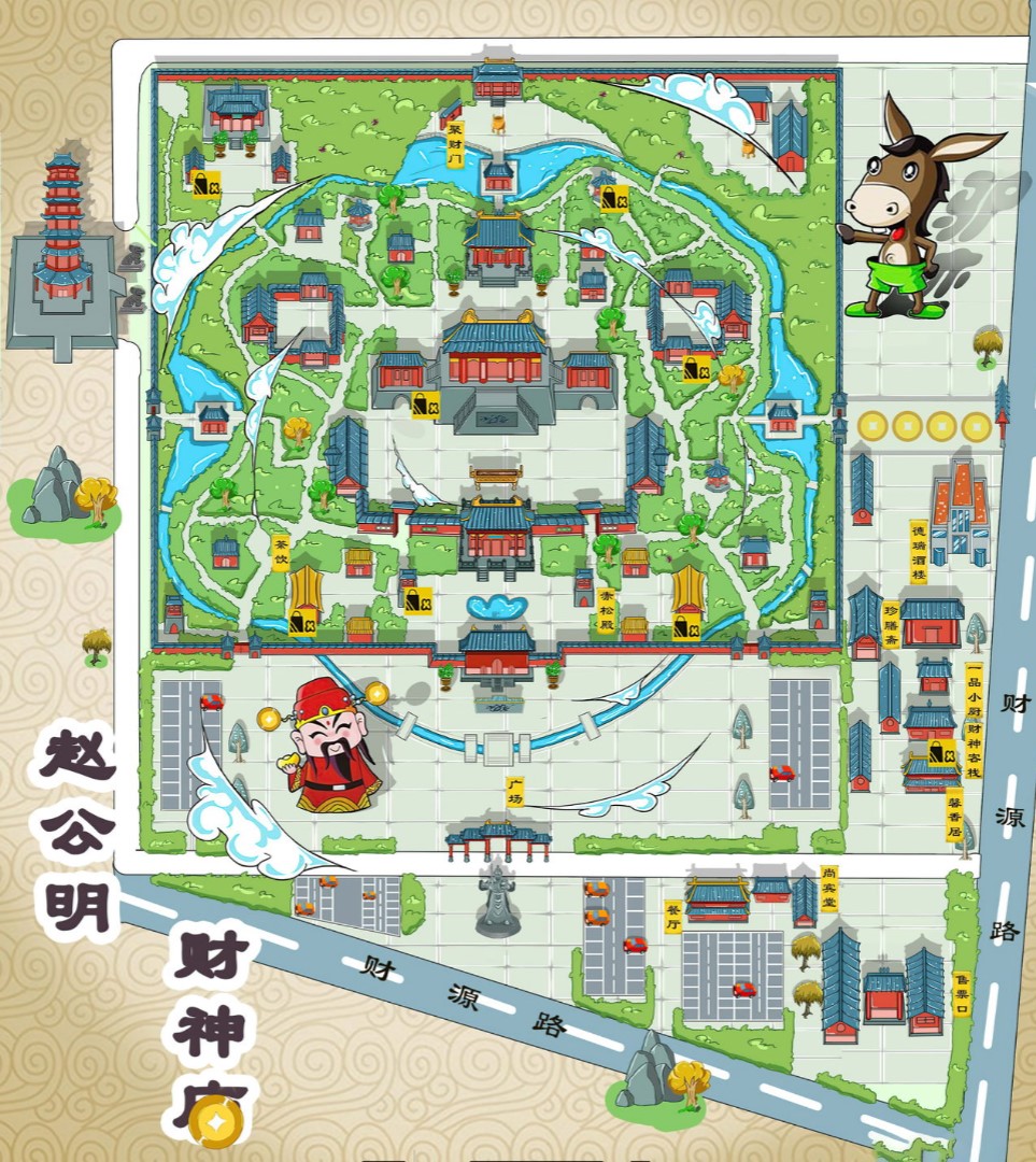 龙湖寺庙类手绘地图